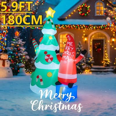 5.9FT Xmas Holiday Inflatable Yard Decoration LED Lit Christma Tree Gnome Set Lawn Garden Toy Supplies Home Decor Ornaments Gift