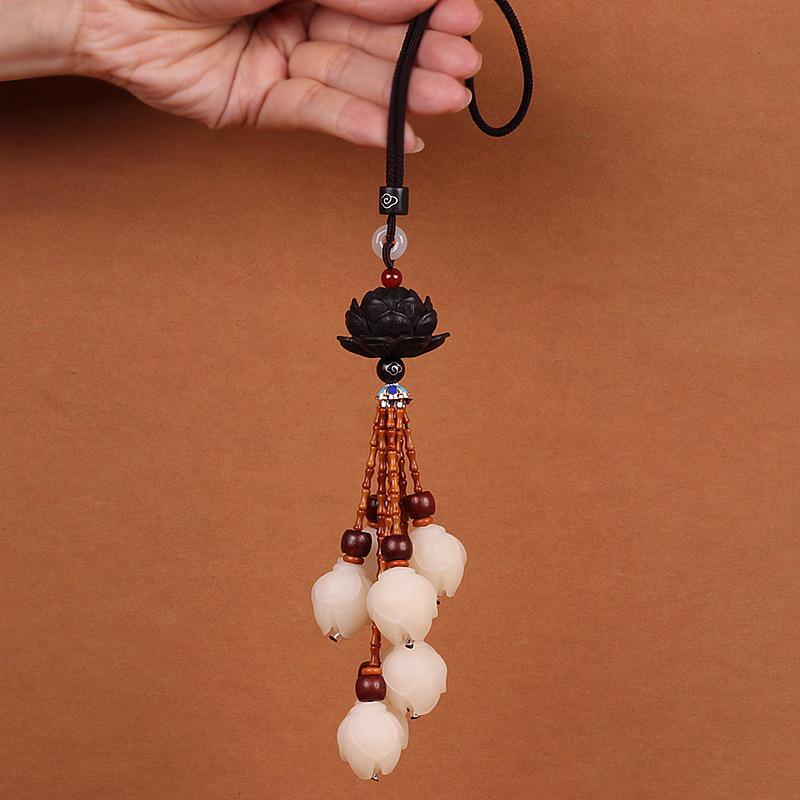 Bodhi Magnolia Lotus Ebony Car Rearview Mirror Pendant Ornament