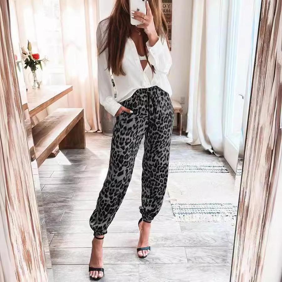Women's Pants Autumn Winter New Leopard Print Elastic Waist Casual Wide Leg Pants for Women