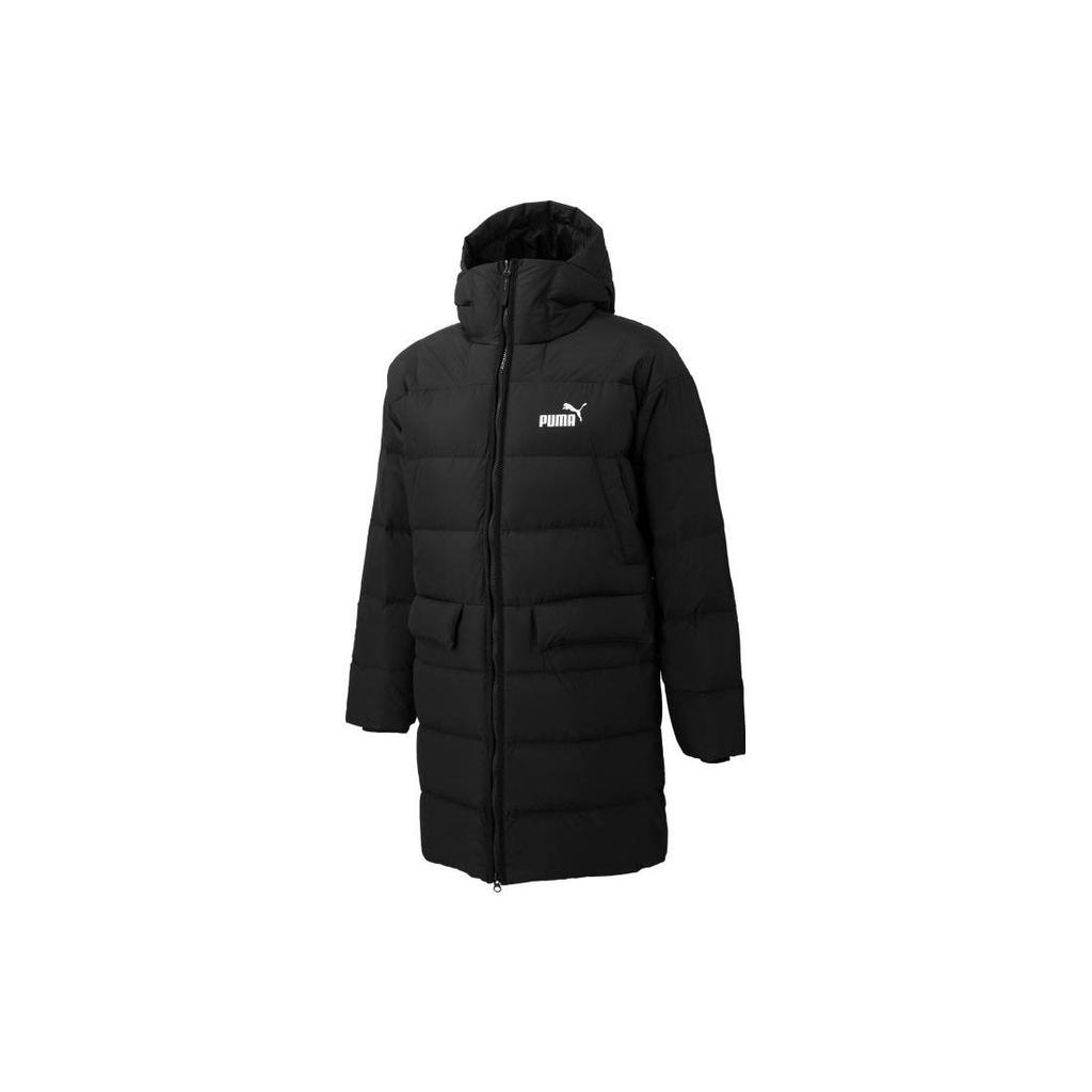 PUMA Solid Color Logo Print Zip-Up Hooded Down Jacket Men Outerwear Black 672437-01