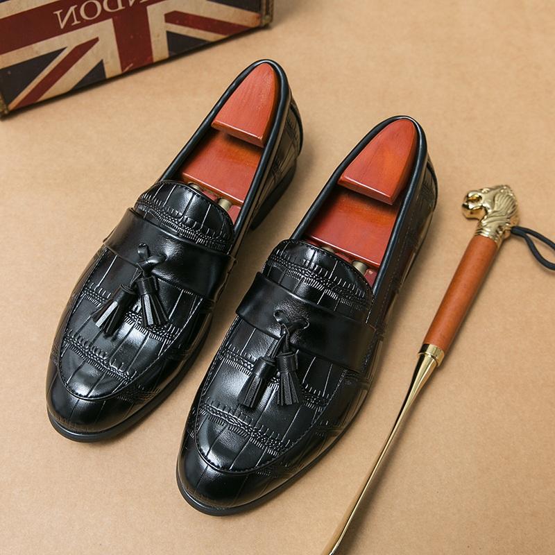 Móda Luxusní Značkový Británie Střapce Šaty Kožené Boty Pro Muže Ležérní Každodenní Vše Hodící Klasické Mokasíny Svatba Formální Obuv