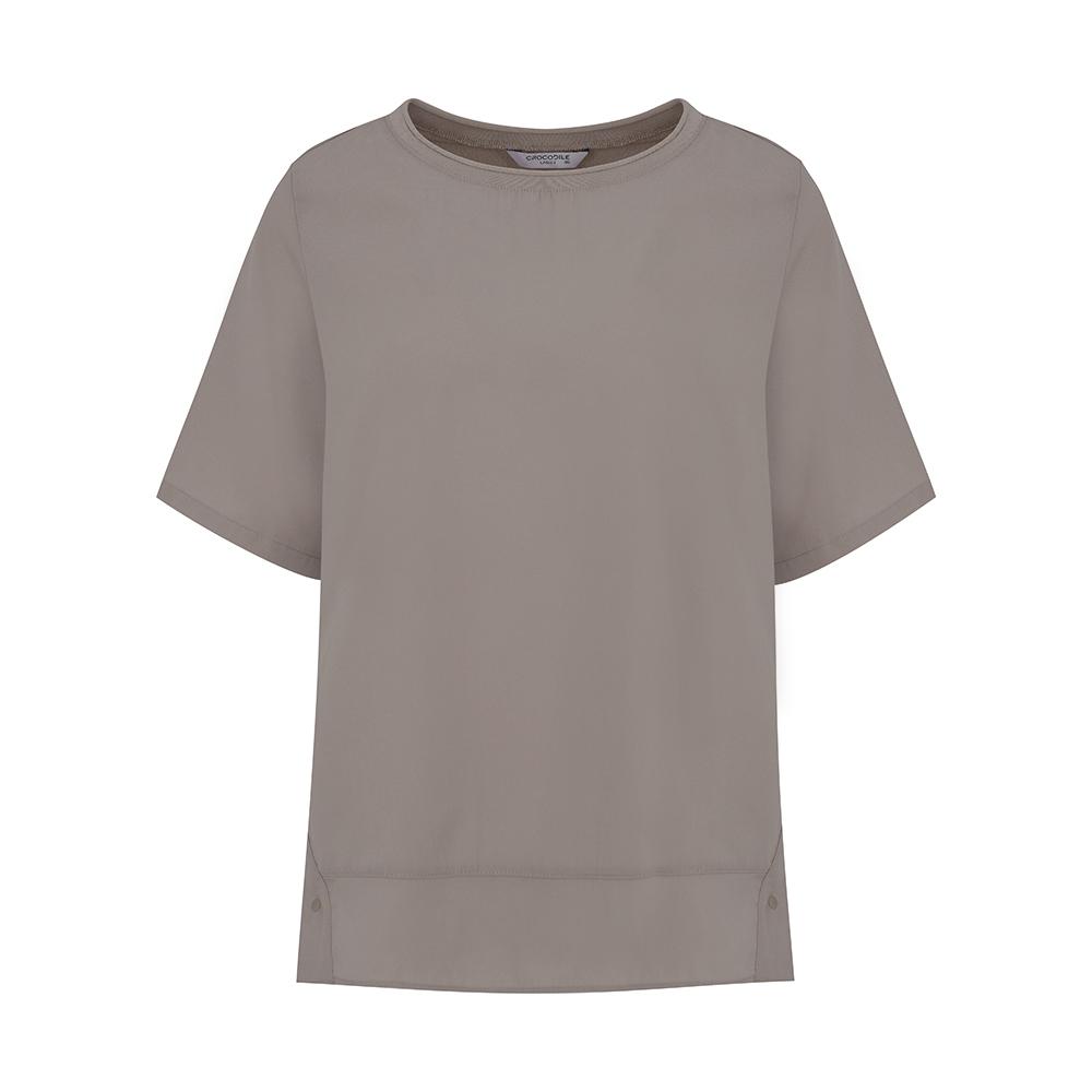 CROCODILE LADIES Mixed Material Neckline Detail T-Shirt_Cldmts125