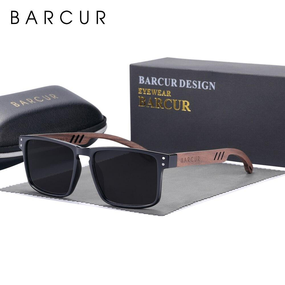 BARCUR Original Design Natural Wood Sunglasses Polarized Business Sun Glasses for Men Eyewear Square Luxury Brand Eyewear