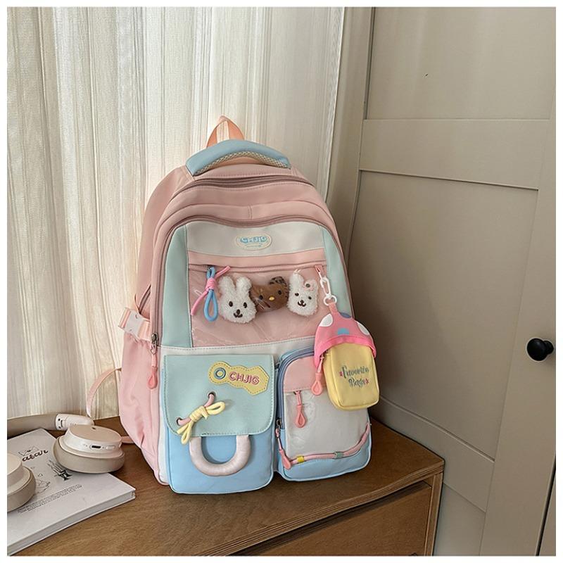 New high-value, fresh and sweet backpack, color-contrasting splicing large-capacity backpack for junior and high school students