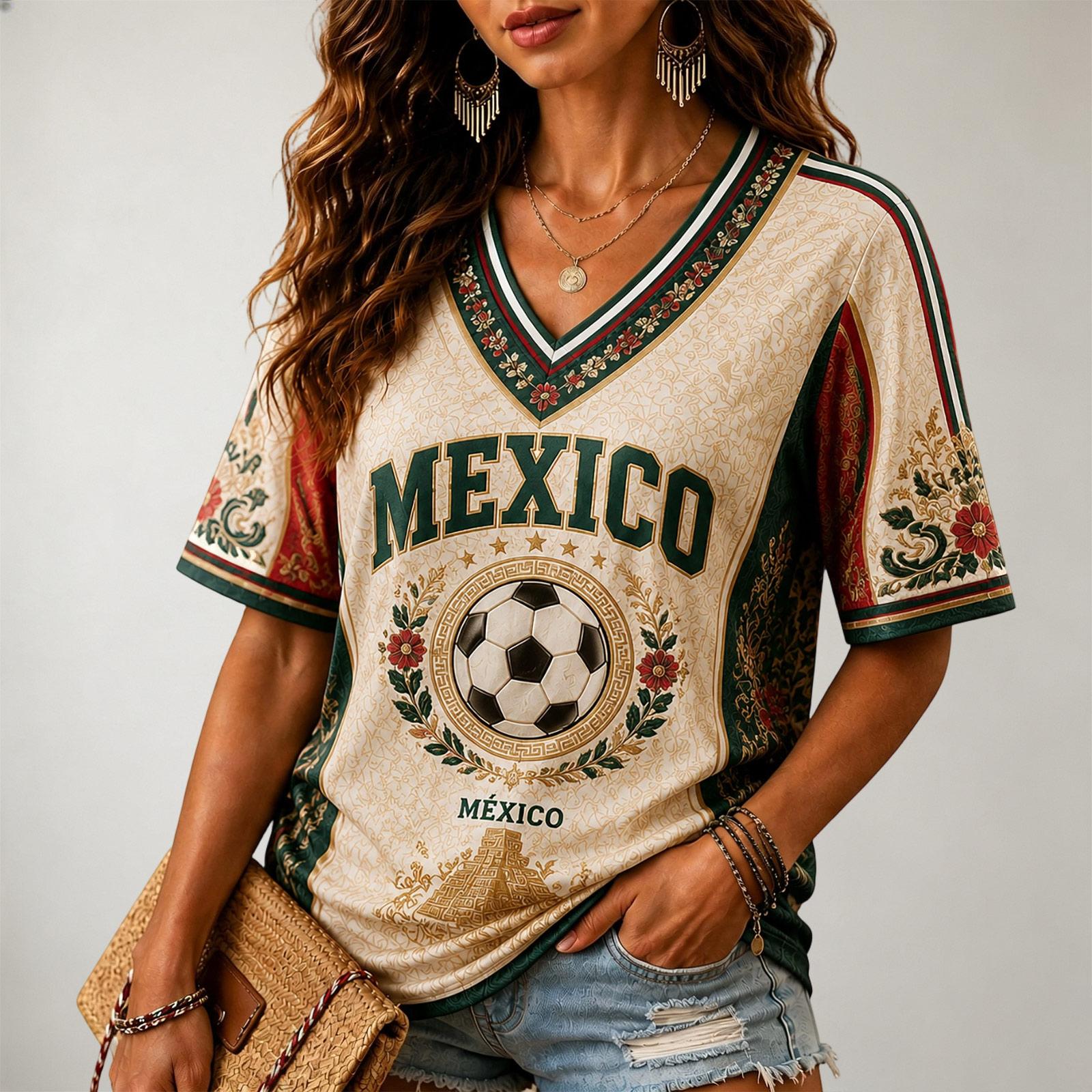 Women s V-Neck Short Sleeve T-Shirt with Graphic Print for Casual Wear S