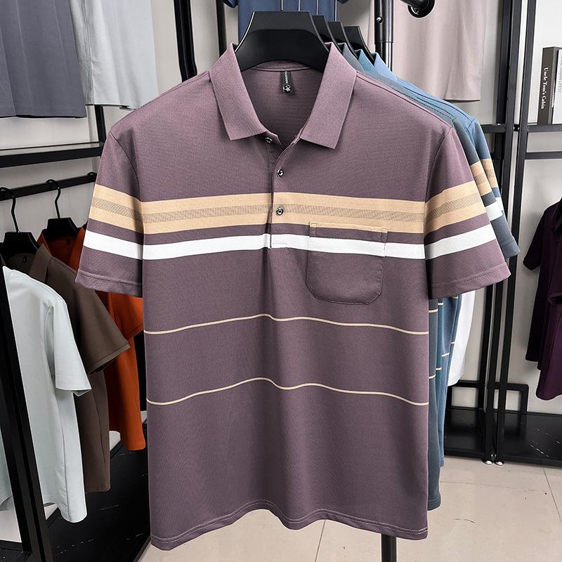 Striped Lapel Short-Sleeved T-Shirt, Men'S Plus Size Business Casual Polo Shirt