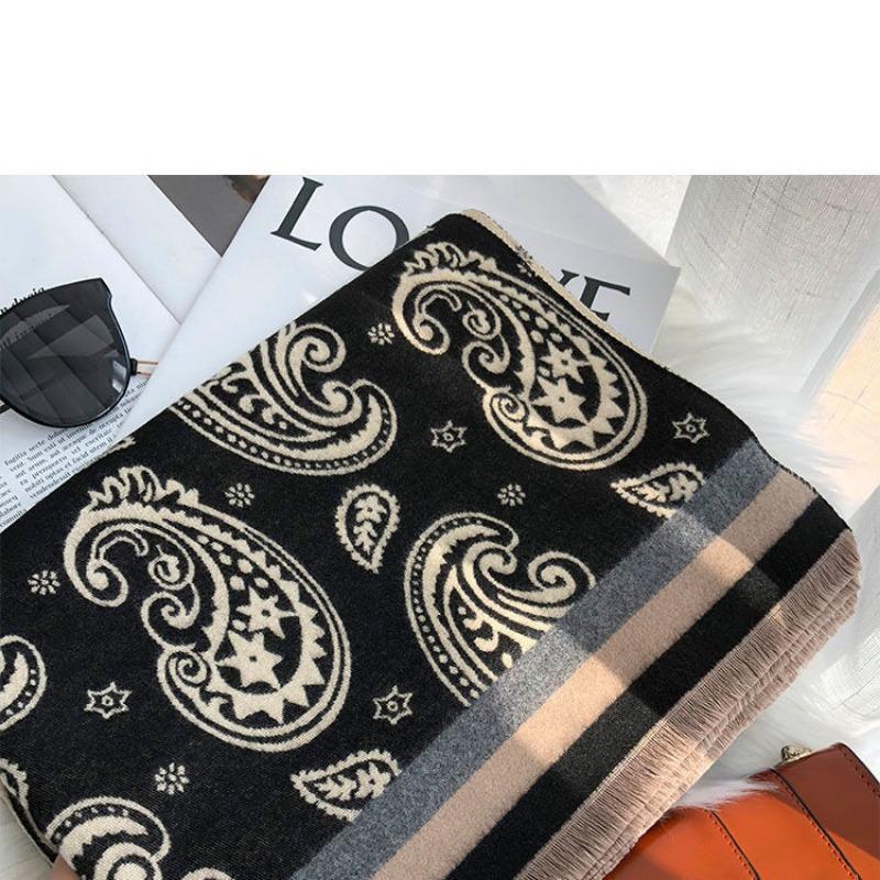 Thickened Imitation Cashmere Shawl Women's 190x65 Long Skin-showing White Temperament Mother Scarf