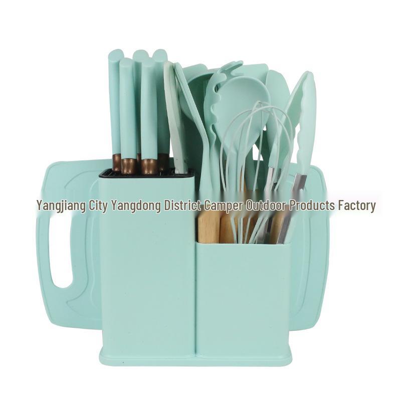 Spot Silicone Kitchen Utensil 19-Piece Non-Stick Set: Includes Spatulas, Spoons, Storage Bucket, and Knife Set.