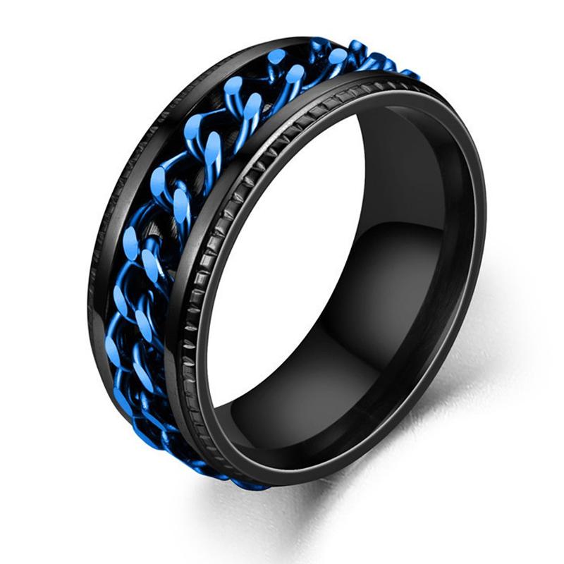 Blue Color Anti Stress Anxiety Fidget Spinner Rings Dragon Pattern Men Ring Matte Roman Numerals Trendy Groove Gifts