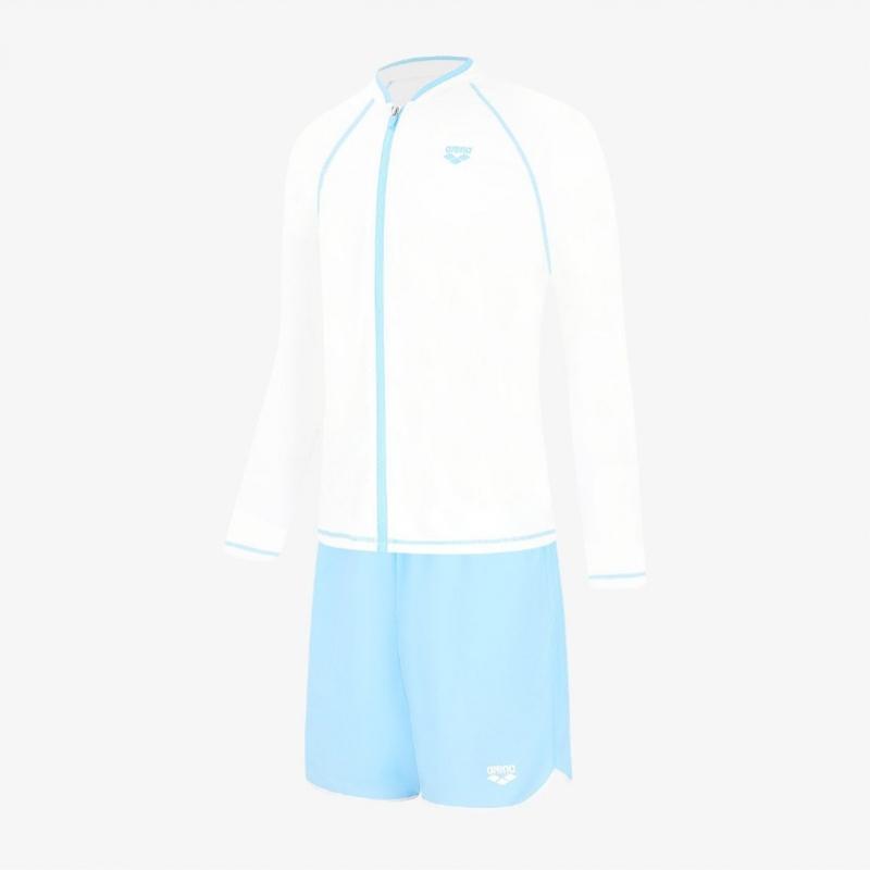 Arena Men S Wavy Regular Fit Zip Up raSh Guard Set  A6bm1pc01 Wht 