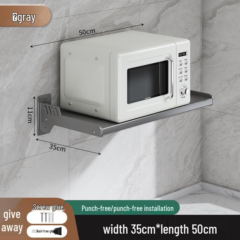 Wall-Mounted Kitchen Spice Rack: No-Punch, Moisture-Proof, Durable Microwave Oven Storage Shelf.