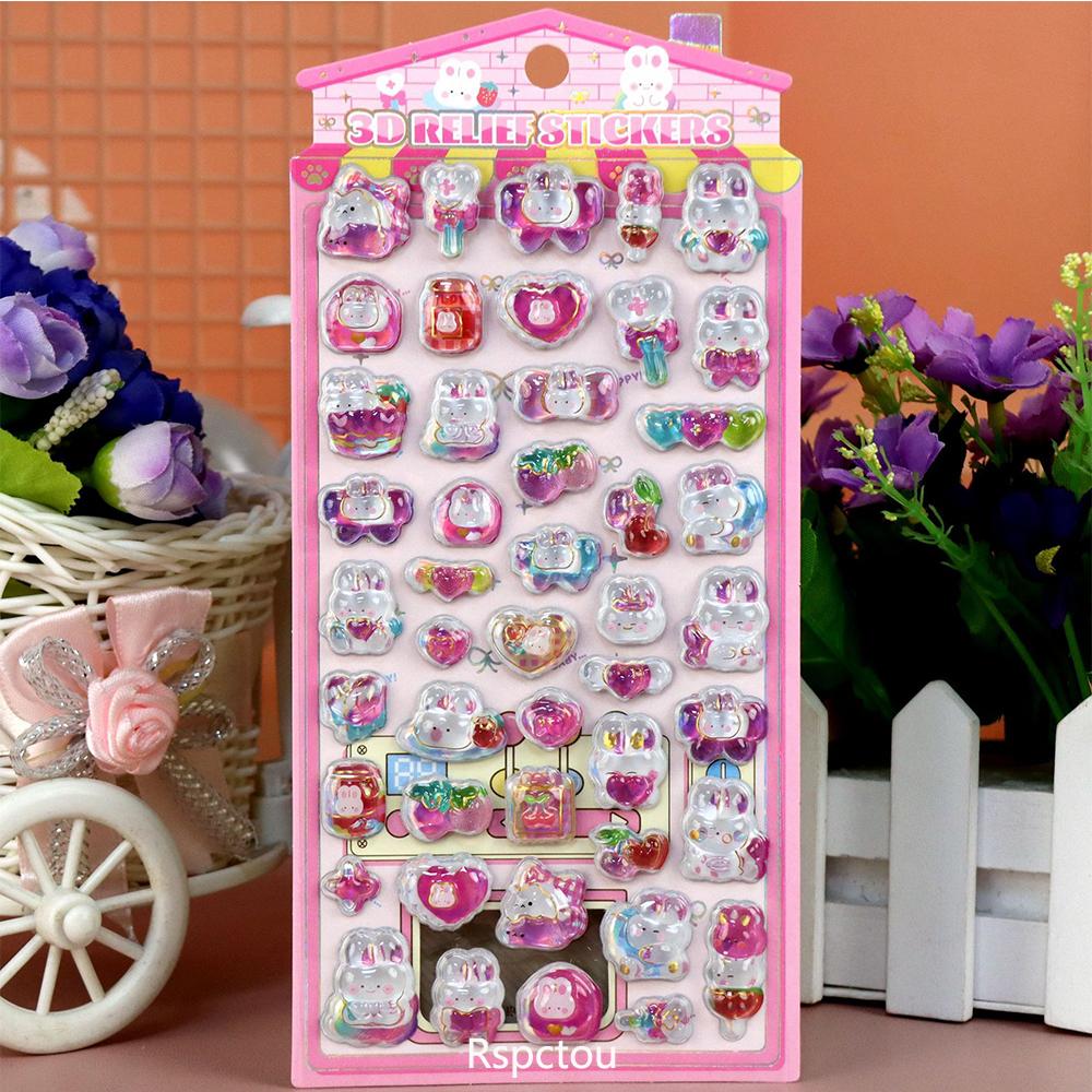 1pcs Cute Rabbit Bear Food Cartoon 3D Crystal Stickers Funny Marine Animals Three-dimensional Relief Decals for Notebook Phone