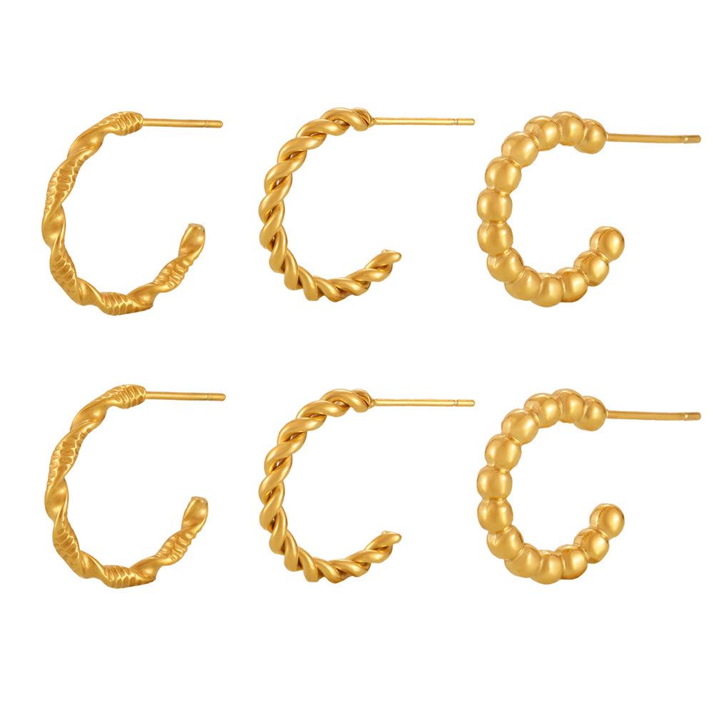 Qiong Yao Stainless Steel C-shaped Geometric Earrings: PVD Colorfast, High-end Fashion for Women