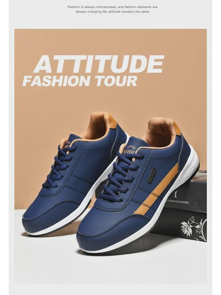 Herr Läder Utomhus Casual Sneakers, Trendiga Sportskor med Mjuk Sula i Stora Storlekar.