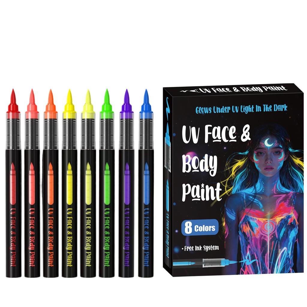Direct Liquid Paint Pens Human Body Fluorescent Paint Pen Set 8 Colors Party DIY Paint Pens,8ml