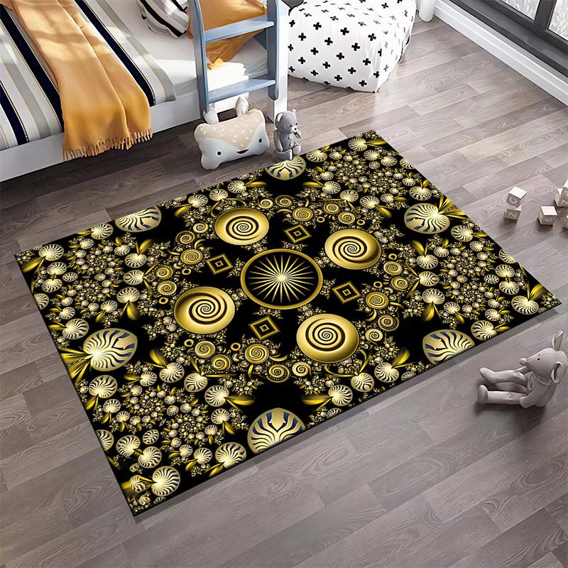 Abstract Mandala Black Gold Spiral Pattern Carpet for Living Room Suitable for use as an anti-slip for living room bedroom sofas