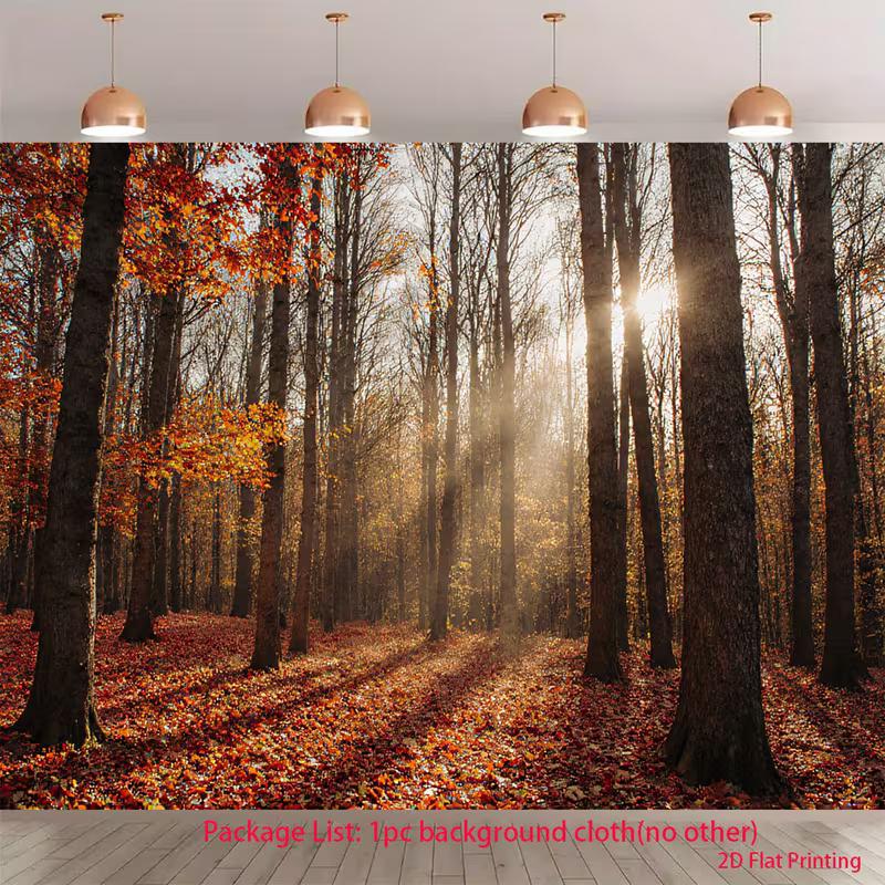2D Cozy Autumn Forest Backdrop Fall Maple Leaves Woodland Photography Background for Thanksgiving 47.2x31.5inch/120*80cm