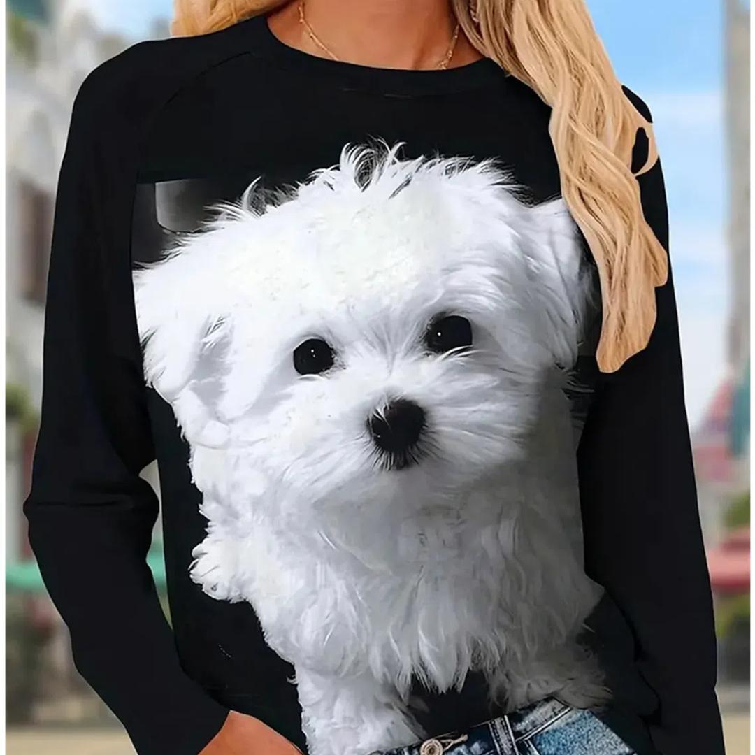 

Модная женская футболка, повседневная футболка с милой собакой и длинными рукавами, толстовки с принтом кота, одежда с животными, пуловеры, кавайная одежда для девочек, топ L