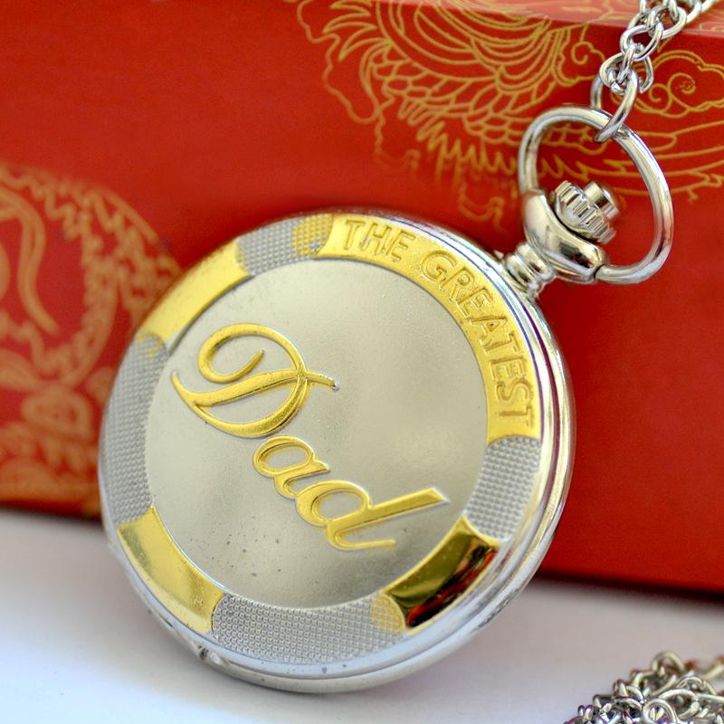 Large Two-Tone DAD Pocket Watch with Peripheral Pattern Necklace Style, Model 1018.