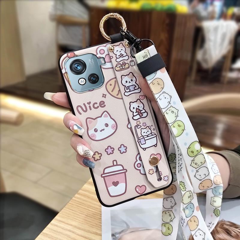 Dirt-resistant Wrist Strap Phone Case For Blackview Oscal C80 Cartoon Wristband Kickstand Silicone Cute Soft case Ring