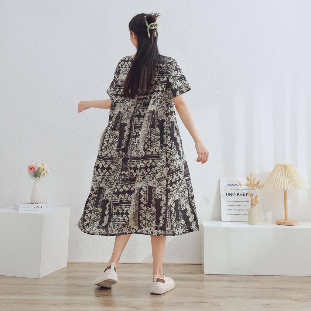 Dimanaf 2025 Women Plus Size Spring Summer Dress Floral Dress Basic Vintage Loose Long Dress Maxi