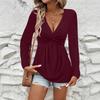 Women Solid Color Twist Knot V Neck Long Sleeve Loose Pullover T Shirt
