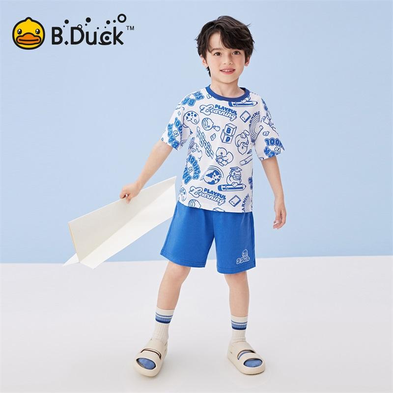 B. DUCK Little Yellow Duck Children's Clothing Boys' Casual Set Summer Pure Cotton Two Piece Set