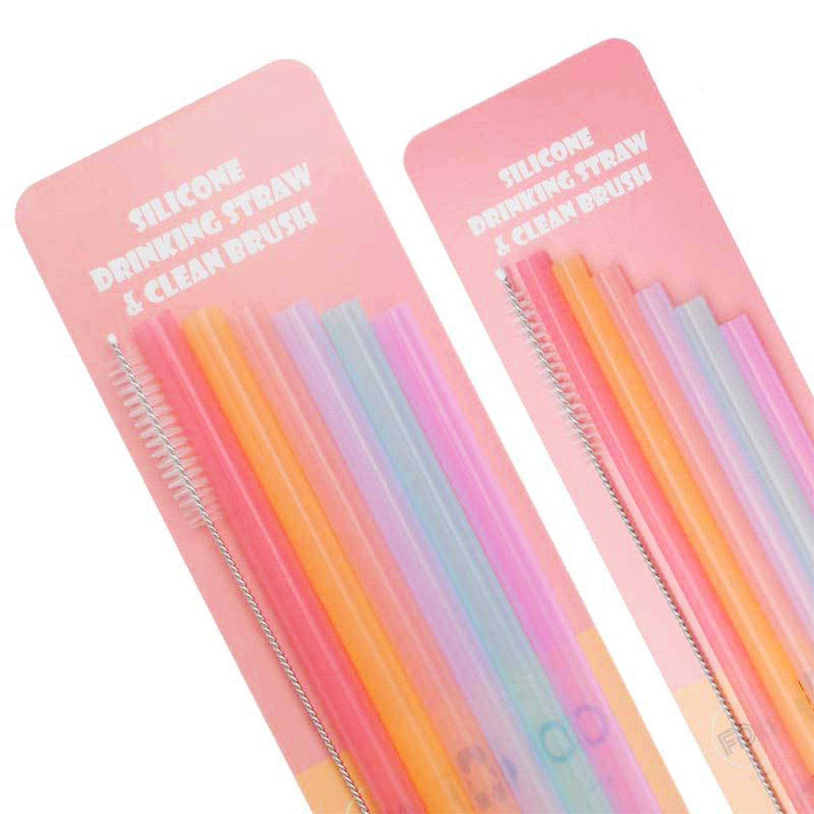 

6Pcs Silicone Straws Set with Cleaning Brush Reusable Colorful Silicone Straws Flexible 8mm Diameter for Party Travel Household China Mainland