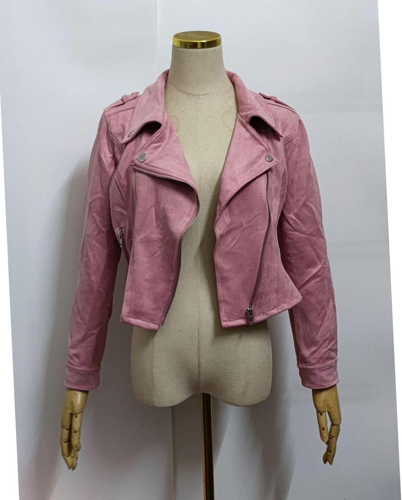 European and American Asymmetrical Zipper Suede Short Jacket