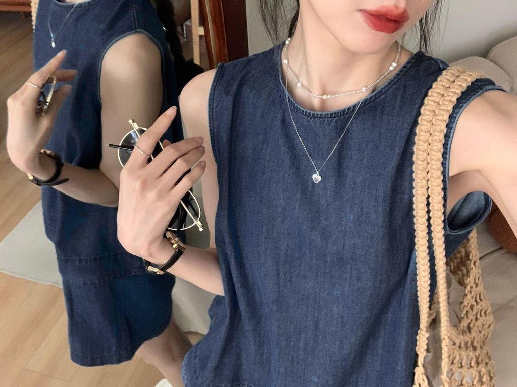 Women's Sleeveless Denim Vest & High-Waisted Shorts Summer Set