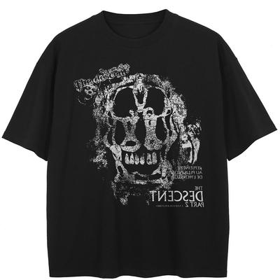 Streetwear Totenkopf Grafik Schwarzes T-Shirt Baumwolle Unisex Oberteile T-Shirts Sommer Kurzarm T-Shirt