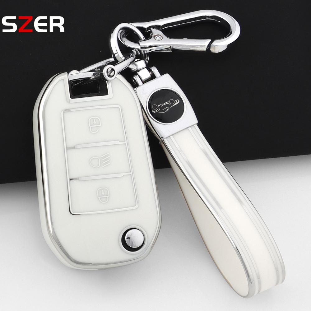 New Tpu Car Key Case Cover For Peugeot 208 308 408 508 2008 3008 4008 5008 For Citroen C3 C4 Cactus C6 C8 Protector Fob Keychain