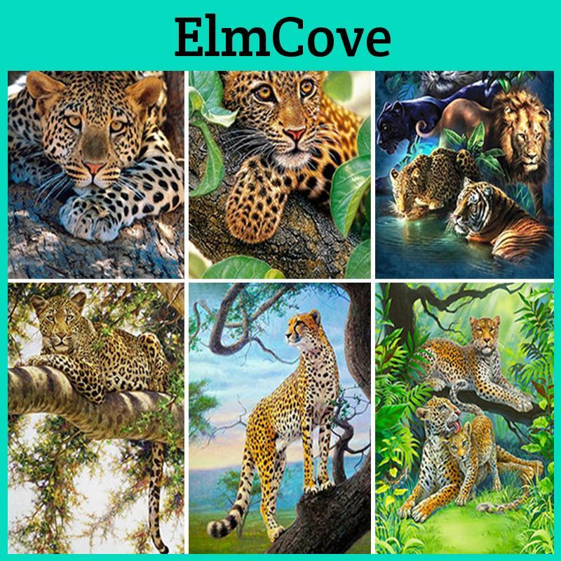 Leopard Diy 5d Mosaic Diamond Full Round Drill Diamond Painting Cross Stitch Kits Diamond Embroidery Rhinestones Wall Art