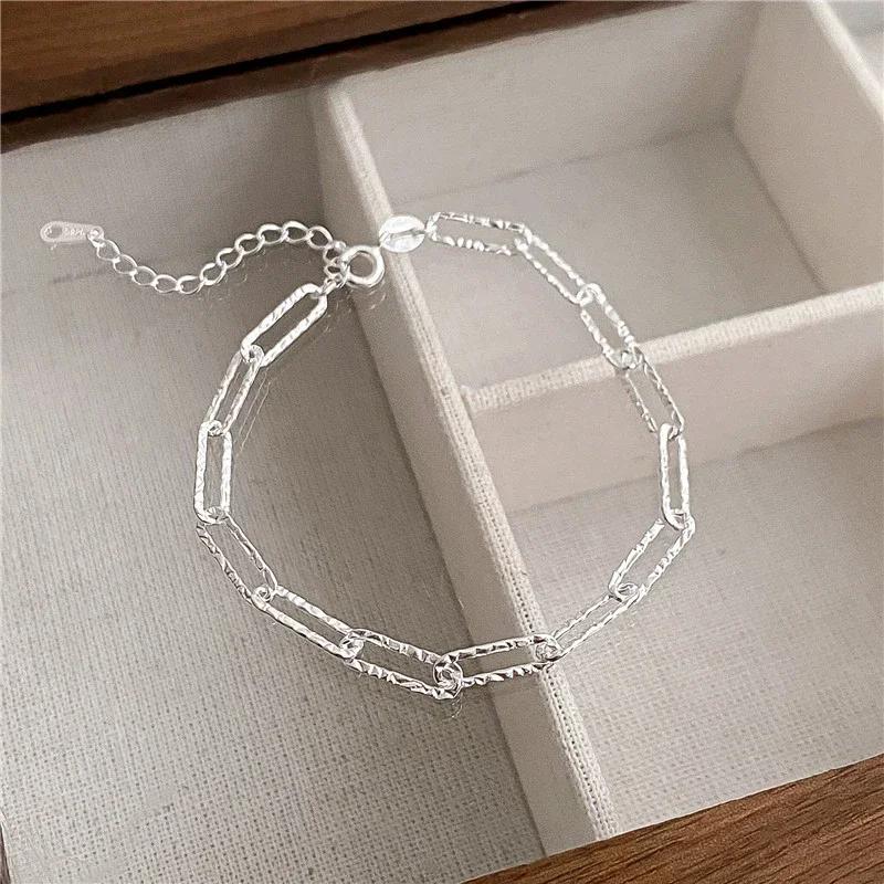 925 Silver Heart Shaped Necklace Bracelet Set for Women Vintage Korean Blue Crystal Bracelets Jewelry Set Party Jewelry