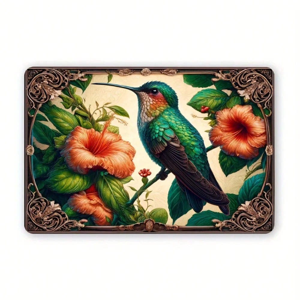 Vintage Floral Hummingbird Metal Wall Art Aluminum Garden Decor 20x30