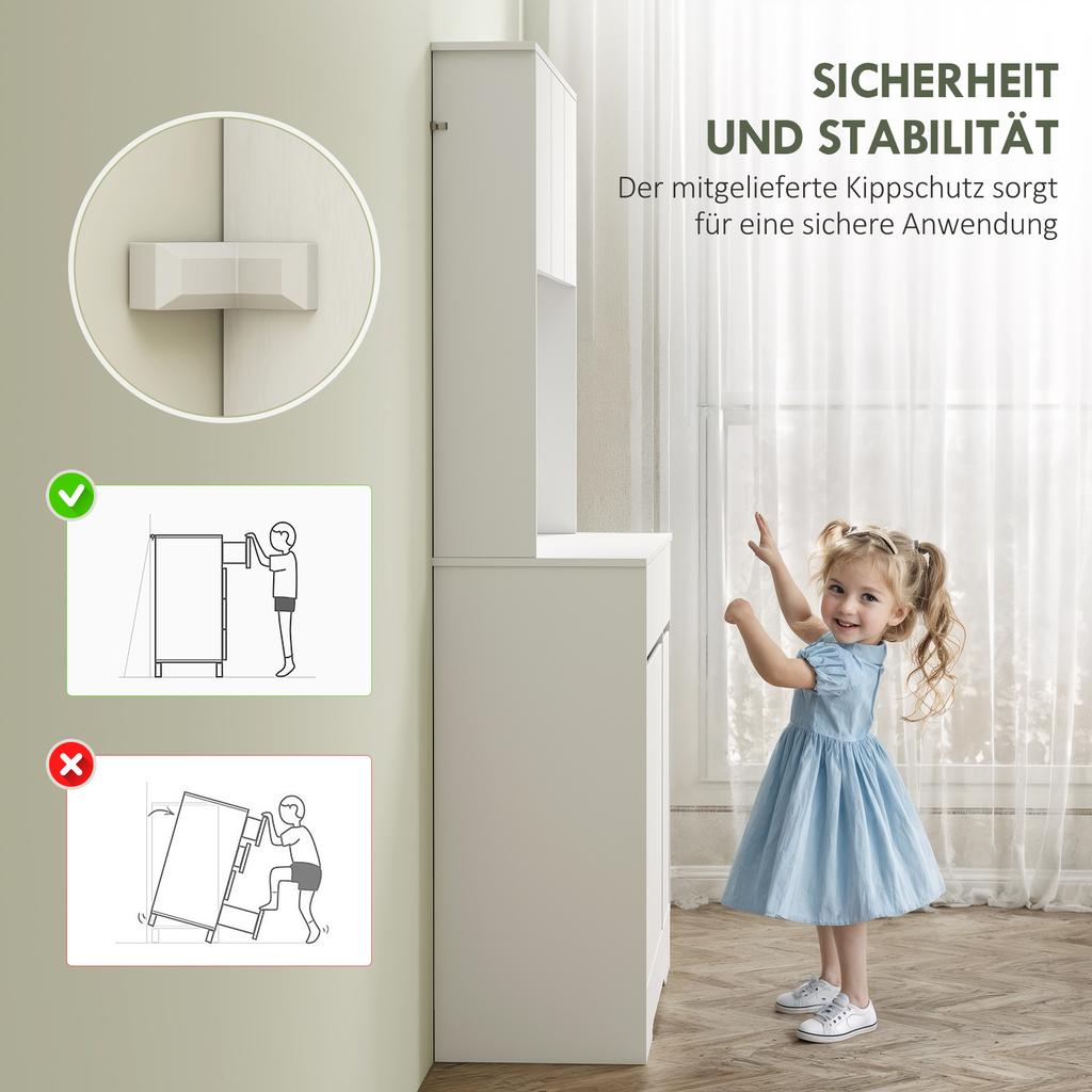 Kitchen Cabinet with Open Worktop, 6 Cabinet Doors, 2 Drawers, Adjustable Shelves, Cable Holes, Chipboard, White