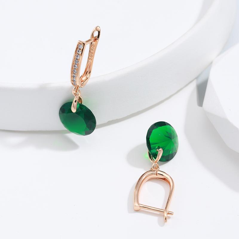 New Green Natural Zircon Long Earring For Women Fashion Simple Fine Jewelry Rose Gold Round Dangle Earring Accessories