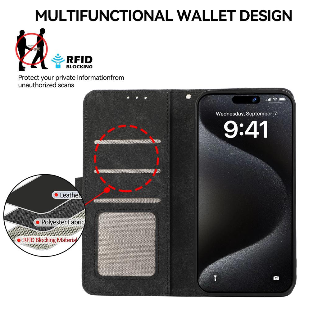 ABEEL For iPhone 16 Case Color Splicing Leather Flip Phone Cover RFID Blocking