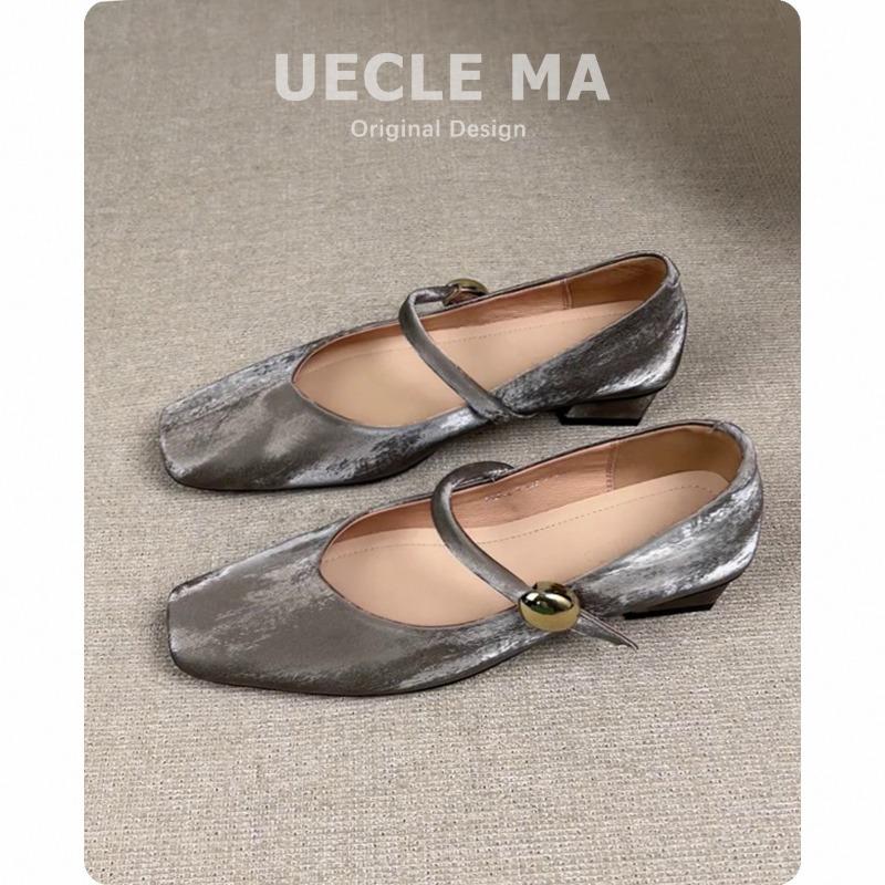 Super soft lamb pattern~ single shoes women's square head is beautiful low-heeled ballet shoes retro one-word buckle Mary Jane shoes