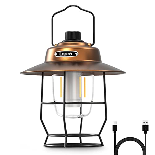 

Lepro Lantern, USB Rechargeable, Retro LED Lantern, Stylish Camping Lantern with Antique Design, Perfect for Solo Camping. [High Brightness, Switchabl