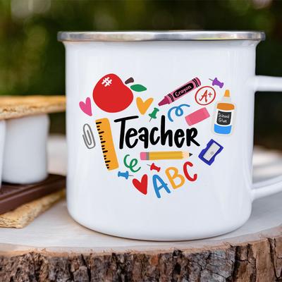Lehrertag Schreibwaren Herz Apfel Emaille Tassen Henkeltassen Becher Bierkrug Trinkgeschirr Ungewöhnliche Teetasse Personalisierte Geschenke Cupshe