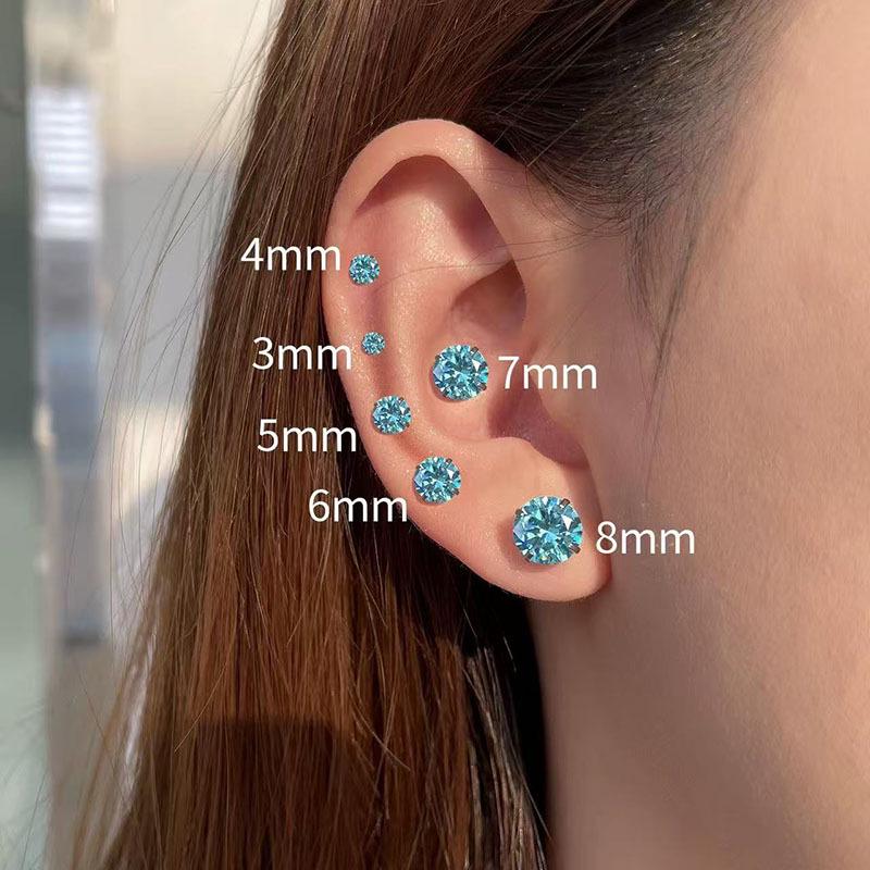 F136 Titanlegierung Steckerohrringe mit 5A Zirkonia, Vierzack-Rundfassung, Innengewinde Knorpel, Schalenboden Lippen- & Zungenpiercing-Ersatz.