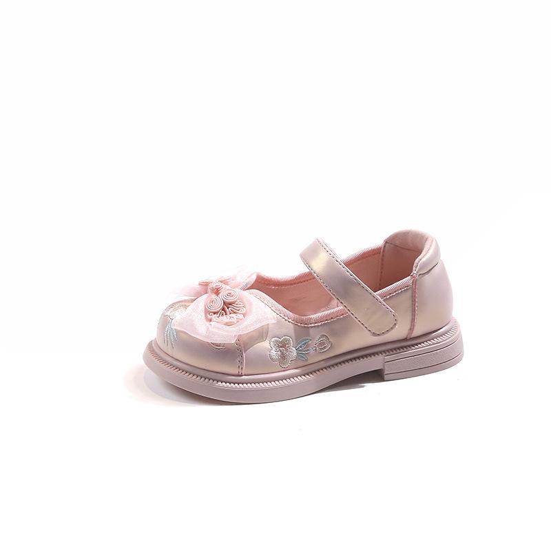 Spring and Autumn New Ancient Style Embroidered Shoes Children's Leather Shoes National Style Shoes New Chinese Style Princess Single-Layer Shoes