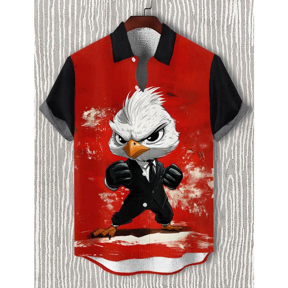Men's Angry Animals Shirts Fashion Short Sleeve Button Down Lapel Shirts For Summer Oversized Tops Casual Hawaiian Shirts