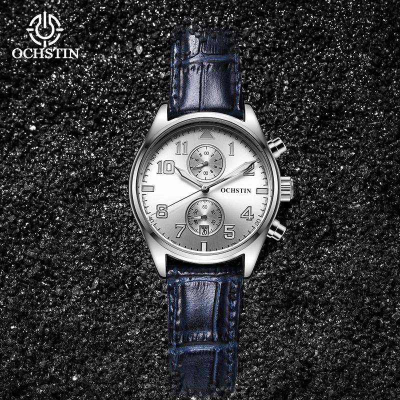 Quartz Chronograph Watch Luminous Waterproof Wrist Watch Leather Strap Date Function Pilot Style