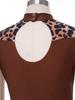 Kids Girls Dance Competition Bodysuit Printed Mesh Long Sleeve Leotard Jumpsuit with Press Button Crotch for Gymnastics Stage