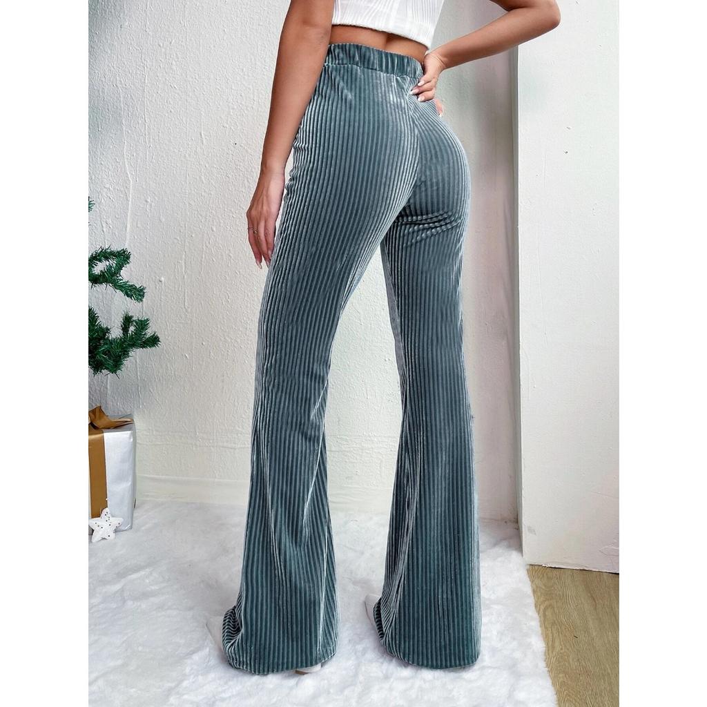 Ladies, High Waisted, Corduroy, Flared Pants, Solid Color, Casual Pants, Wide Leg Pants, Long Pants