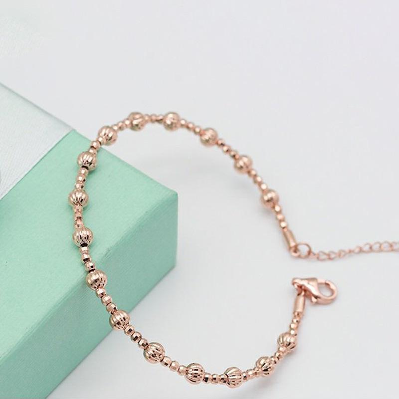 585 Purple Gold-Plated Rose Gold Shiny Bead Bracelet, High-End Fashion Atmospheric Color Gold Jewelry.
