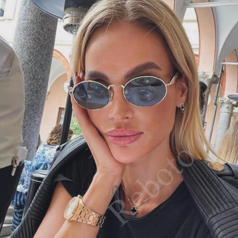 Sexy Small Oval Sunglasses Women Vintage Metal Frame Round Yellow Sun Glasses For Ladies Luxury Brand Designer Shades Fashion