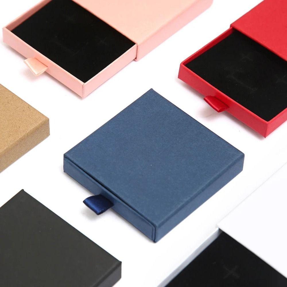 Thick Cardboard Jewelry Packaging Box Sponge Inside Necklace Drawer Jewelry Box Kraft Paper Earrings Jewelry Display Case